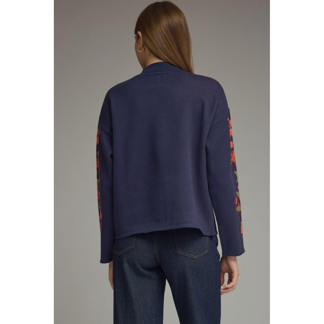 Model wearing the Entro Navy Bloom Top in Navy