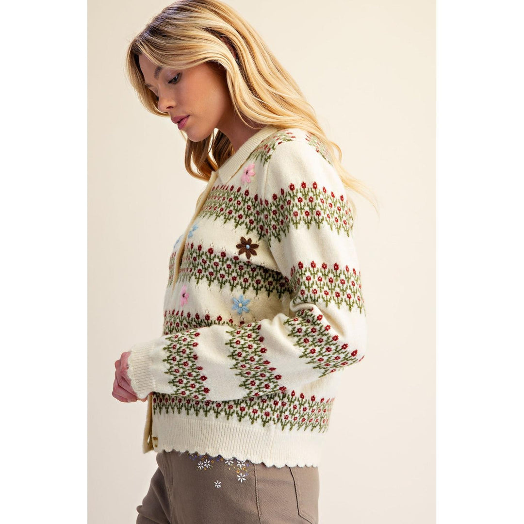 Lucinda knit cardigan styled buttoned with jeans