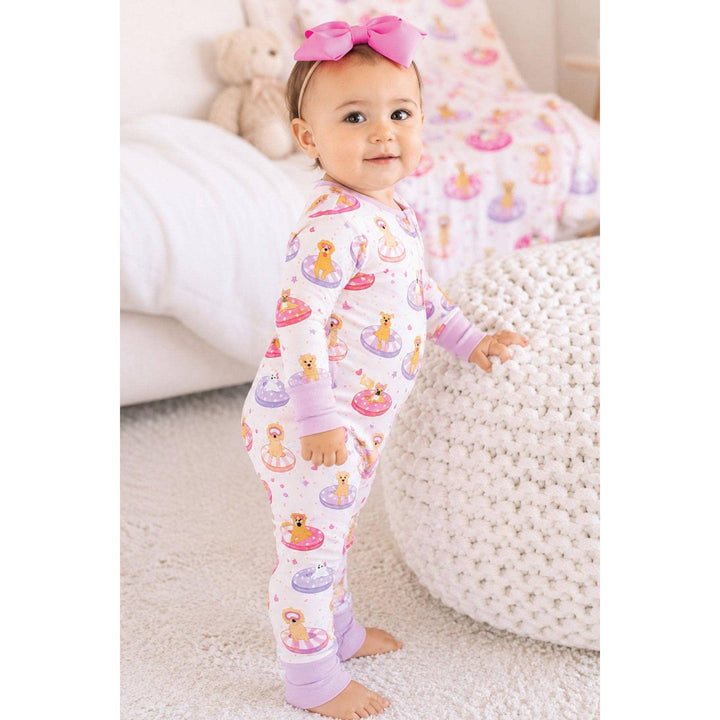 Convertible Zip Romper | Poolside Pups Pink