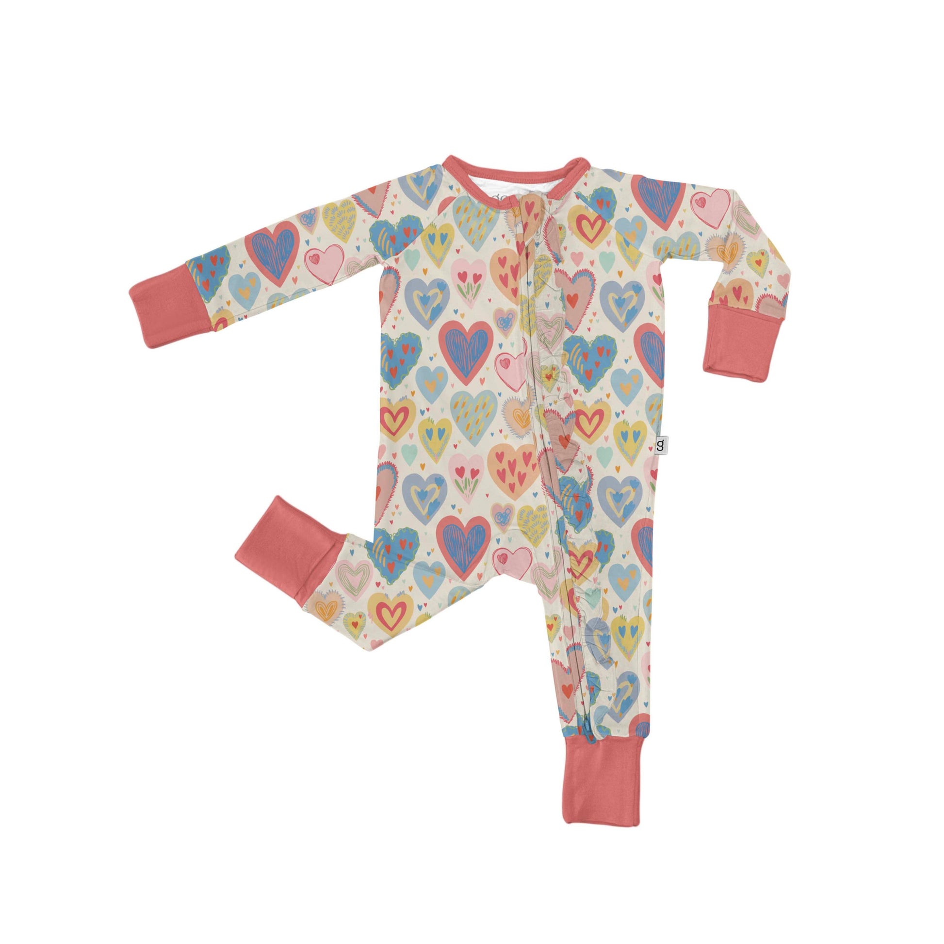 Children's onesie with heart pattern on a white background