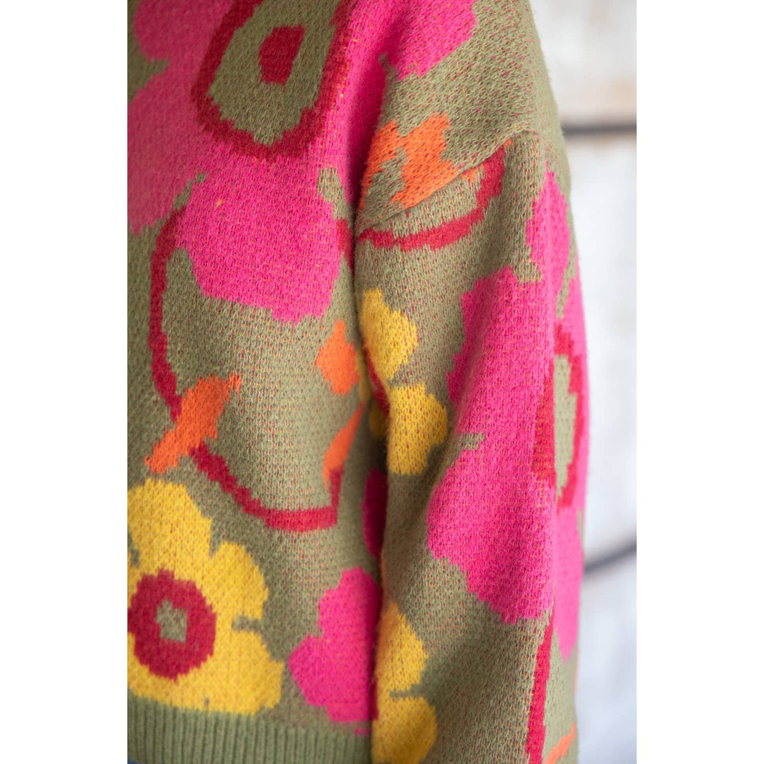 Multi Color Floral Long Sleeve Sweater