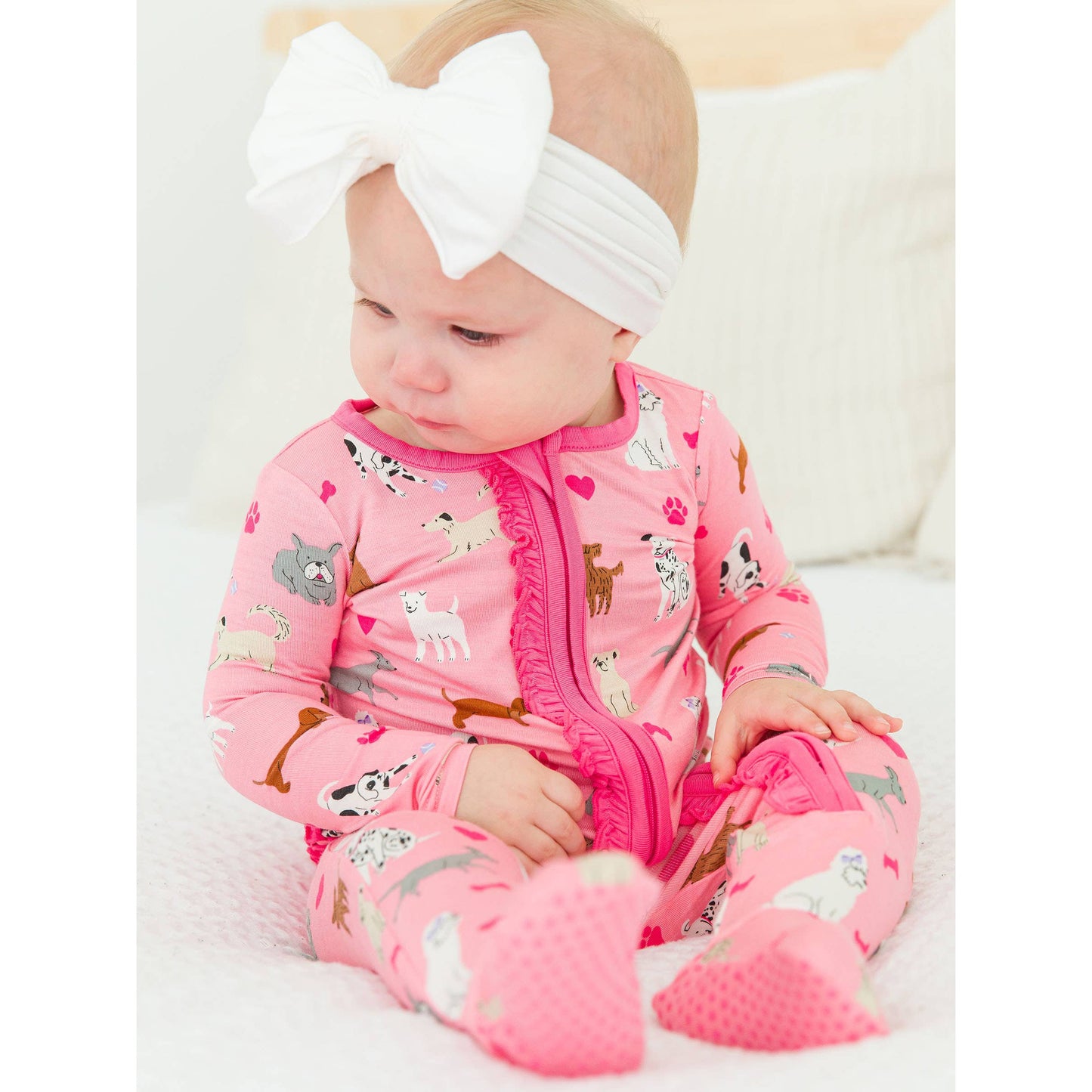 Baby Girls Bamboo Viscose Puppy Playtime Footed Pajama