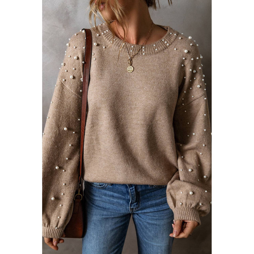 Elliot Pearled Drop Shoulder Round Neck Sweater