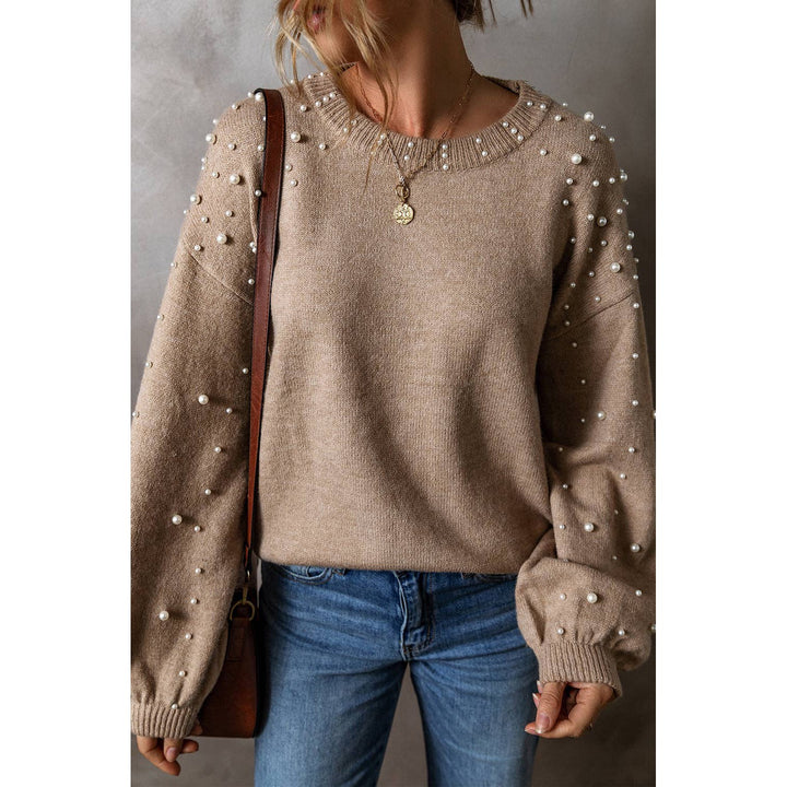 Elliot Pearled Drop Shoulder Round Neck Sweater