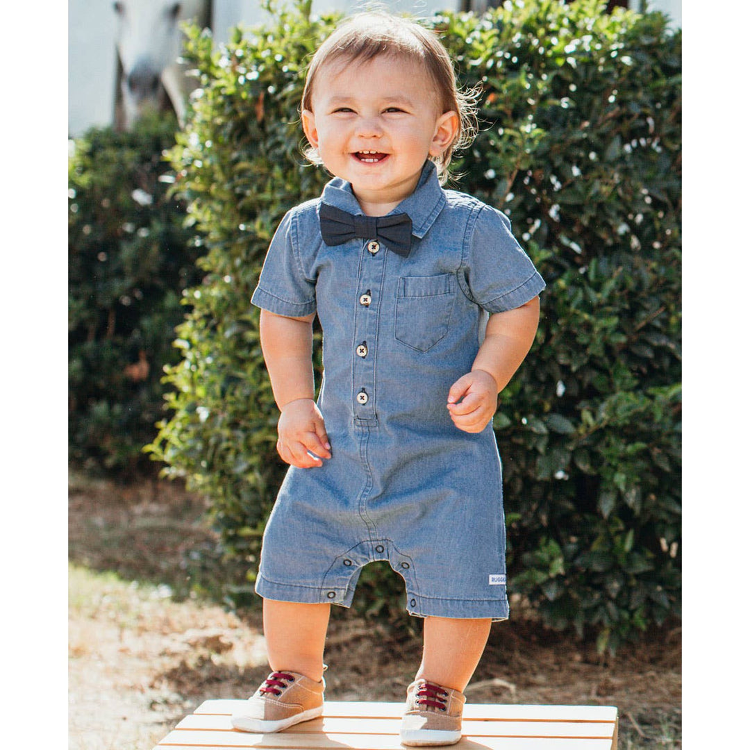 Baby Boys Light Wash Denim Button-Up Romper