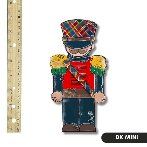 DK Designs Georgia plaid navy toy soldier nutcracker mini door hanger sign with red jacket and tartan plaid hat