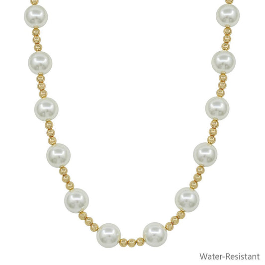 Water Resistant Large Pearl Beaded 14MM Ball with 5MM Beaded Chain 16"-18" Necklace
