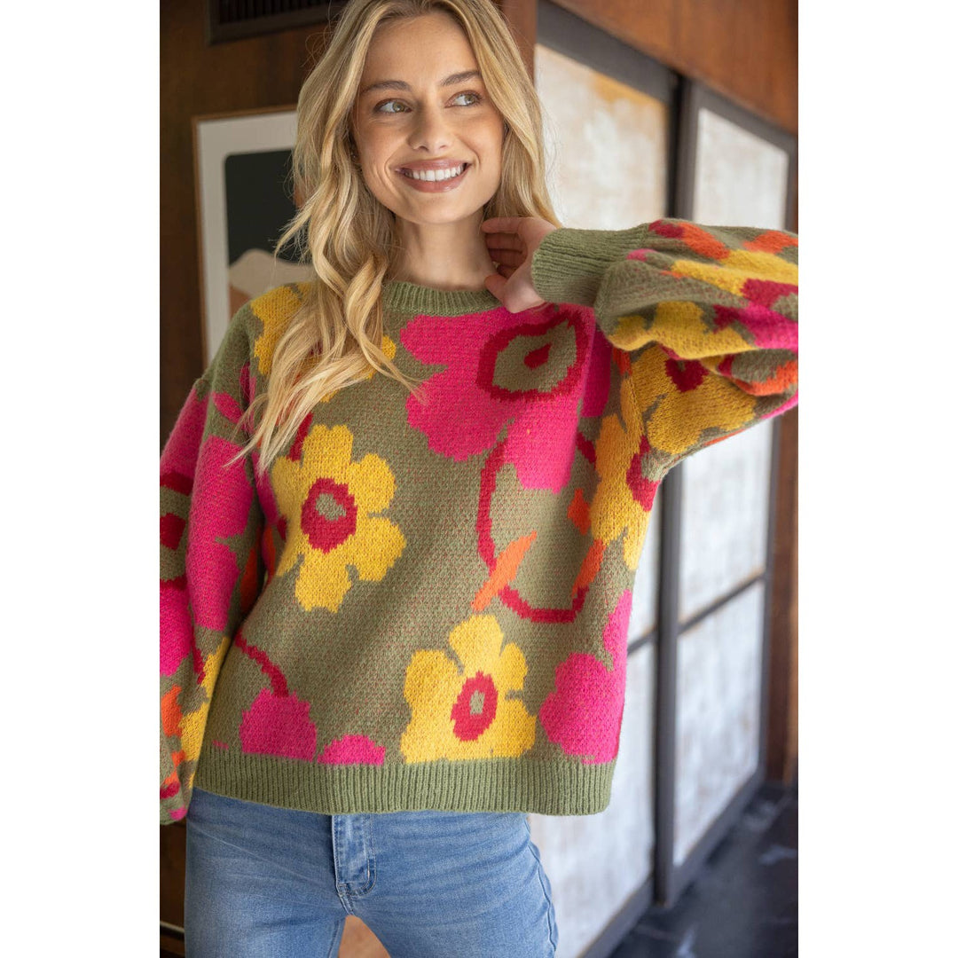 Multi Color Floral Long Sleeve Sweater