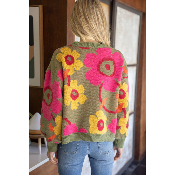 Multi Color Floral Long Sleeve Sweater