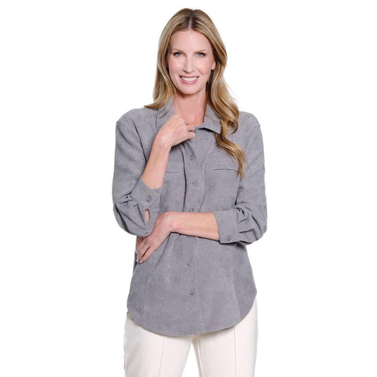 Multiples Cuffed Long Sleeve Drop Shoulder Shirt – Granite (Snow Leopard Collection)