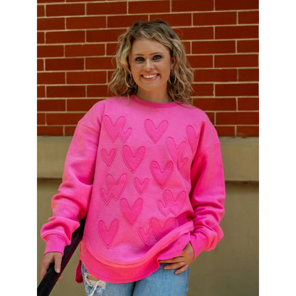 Pink Heart Appliqued Poncho Sweatshirt