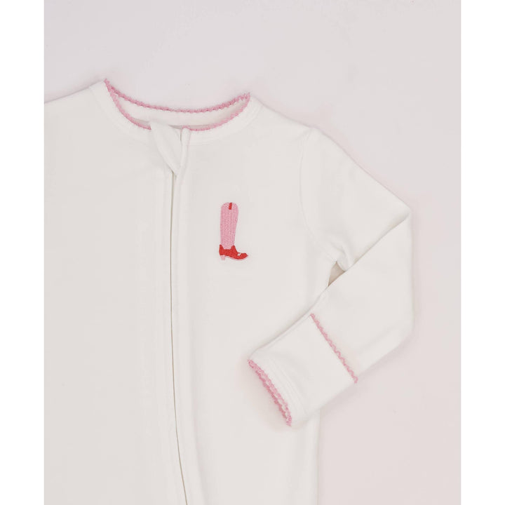 Pip Embroidered Zip Romper -Pink Boot