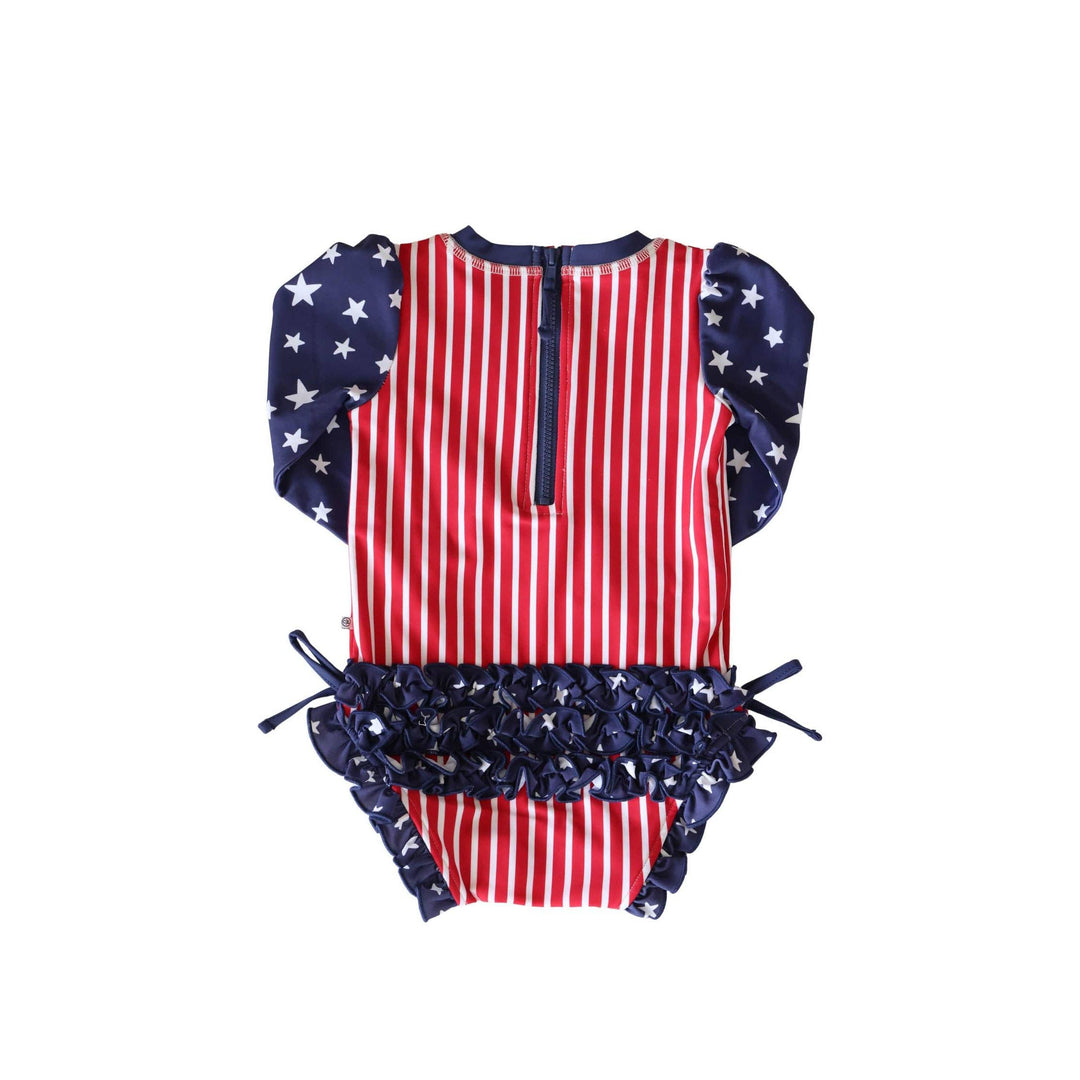 Long Sleeve Rash Guard With Ruffle Bottom | Stars &amp; Stripes Party