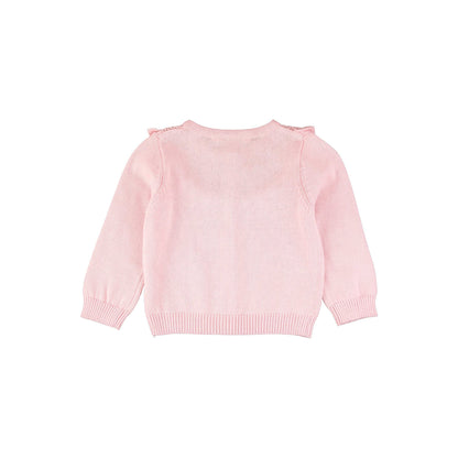Girls Pink Sweater Knit Ruffle Trim Cardigan