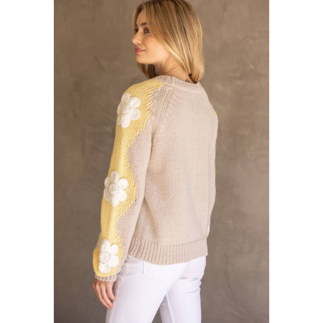 Floral Embroidered Long Sleeve Knit Sweater