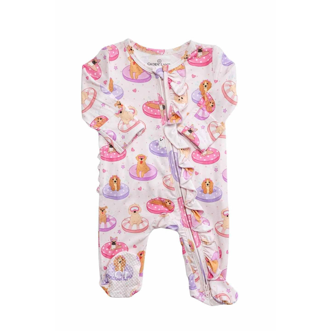 Ruffle Zipper Footie | Poolside Pups Pink