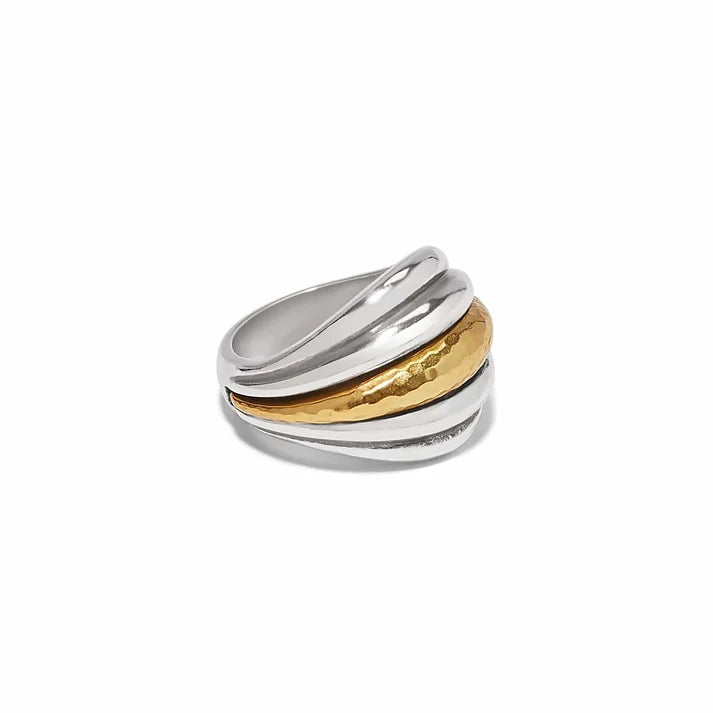 Brighton Ferrara Deco Ring featuring a beautiful two-tone hammered texture and Art Deco design.