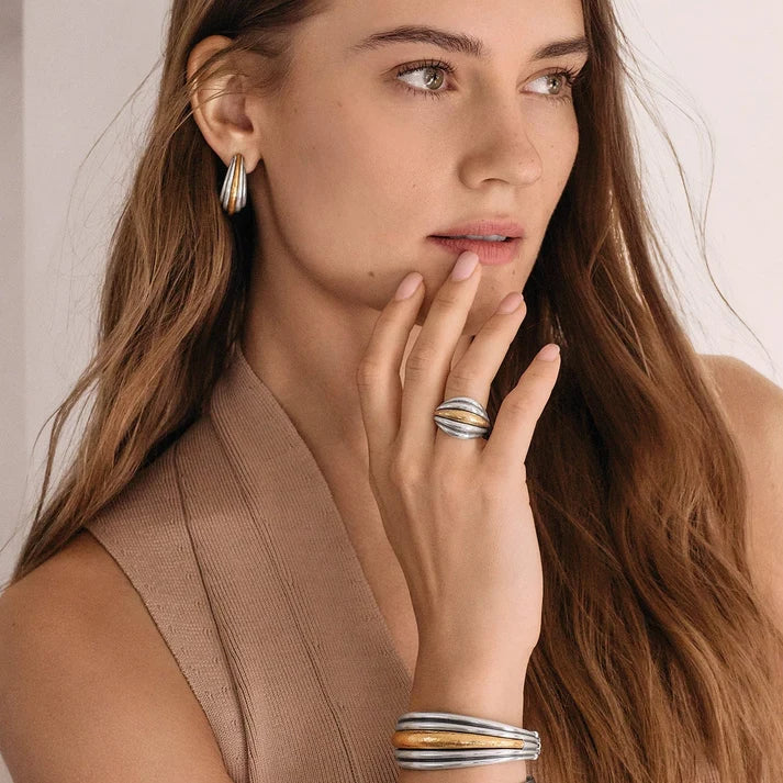 Brighton Ferrara Deco Ring featuring a beautiful two-tone hammered texture and Art Deco design.