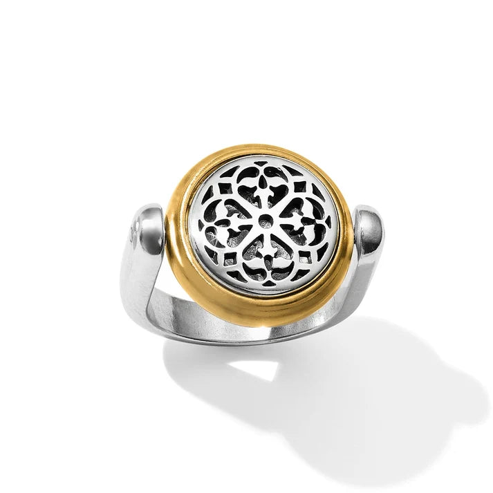 Brighton Ferrara Two Tone Reversible Ring featuring a versatile reversible mixed metal filigree and hammered silver design.