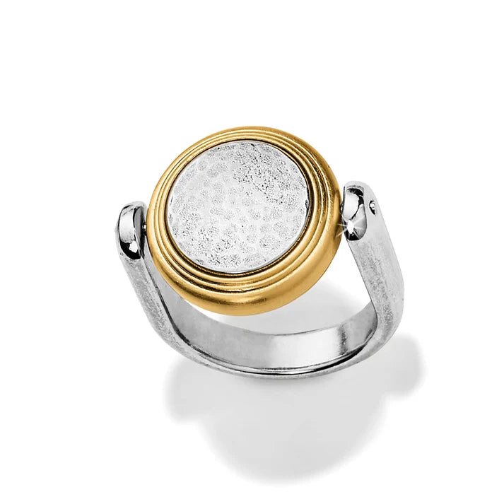 Brighton Ferrara Two Tone Reversible Ring featuring a versatile reversible mixed metal filigree and hammered silver design.