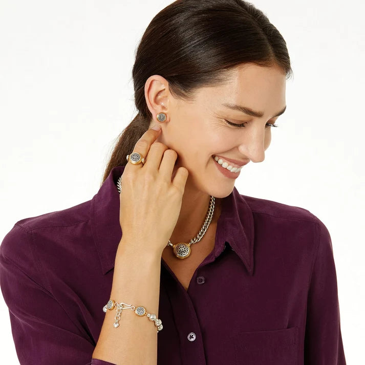 Brighton Ferrara Two Tone Reversible Ring featuring a versatile reversible mixed metal filigree and hammered silver design.