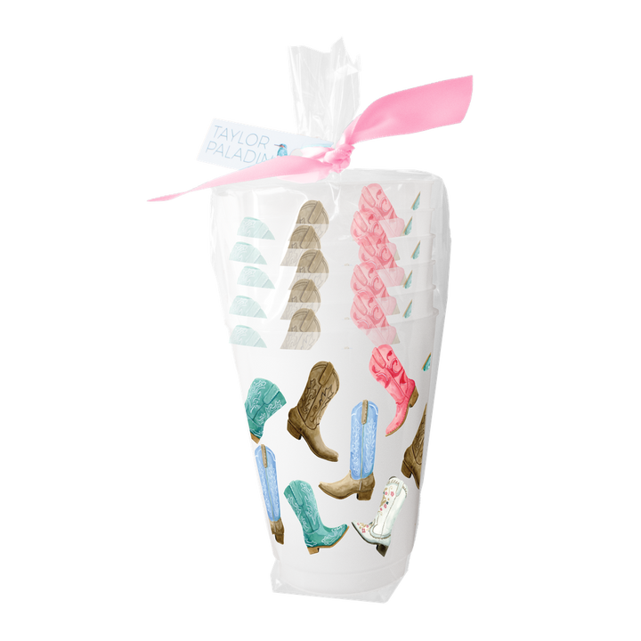 Taylor Paladino Colorful Cowboy Boots Frosted Cups - Set of 6 (16 oz)