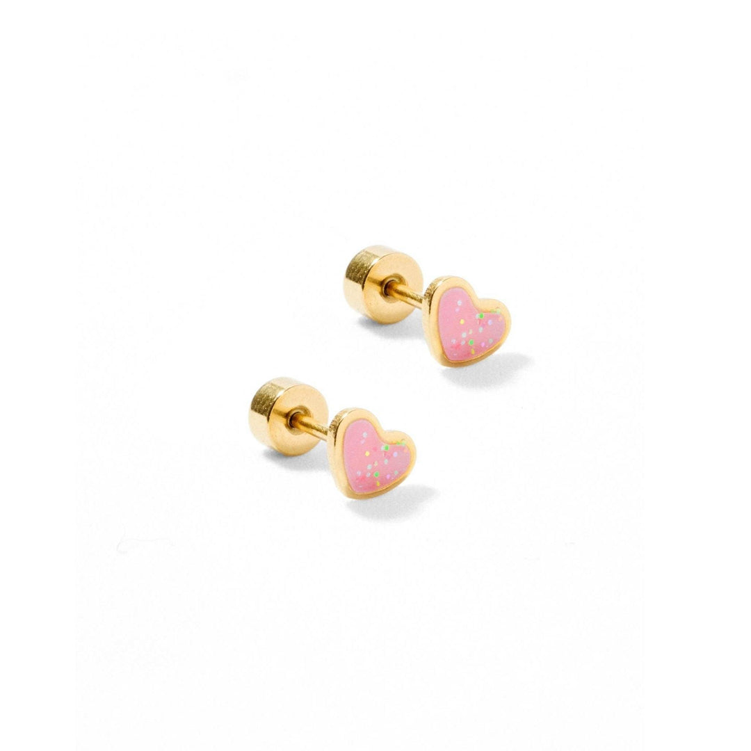 Screwback Stud Earrings - Nora Heart Pink