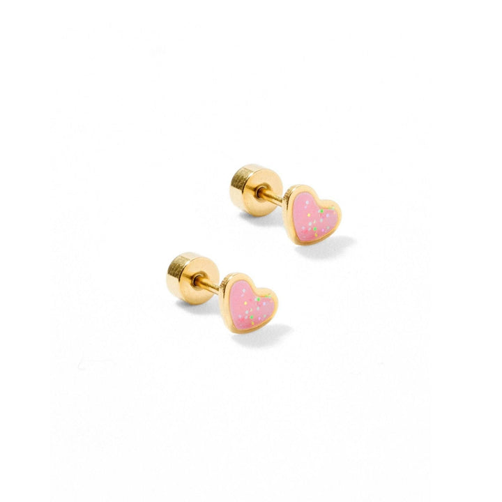 Screwback Stud Earrings - Nora Heart Pink