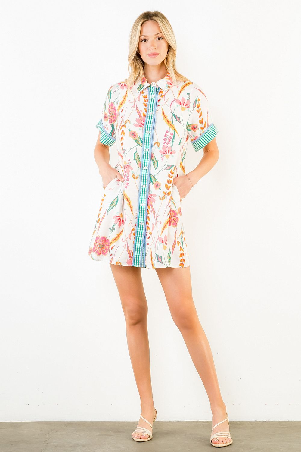 THML Floral Print Collared Dress
