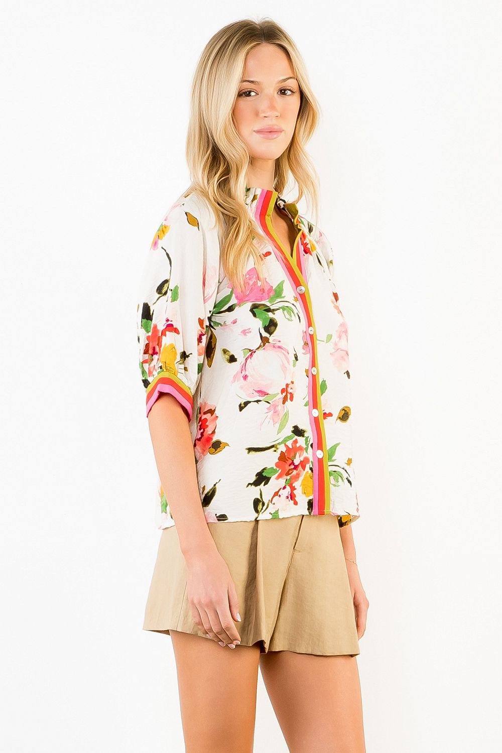 Short Sleeve Floral Top - Cream