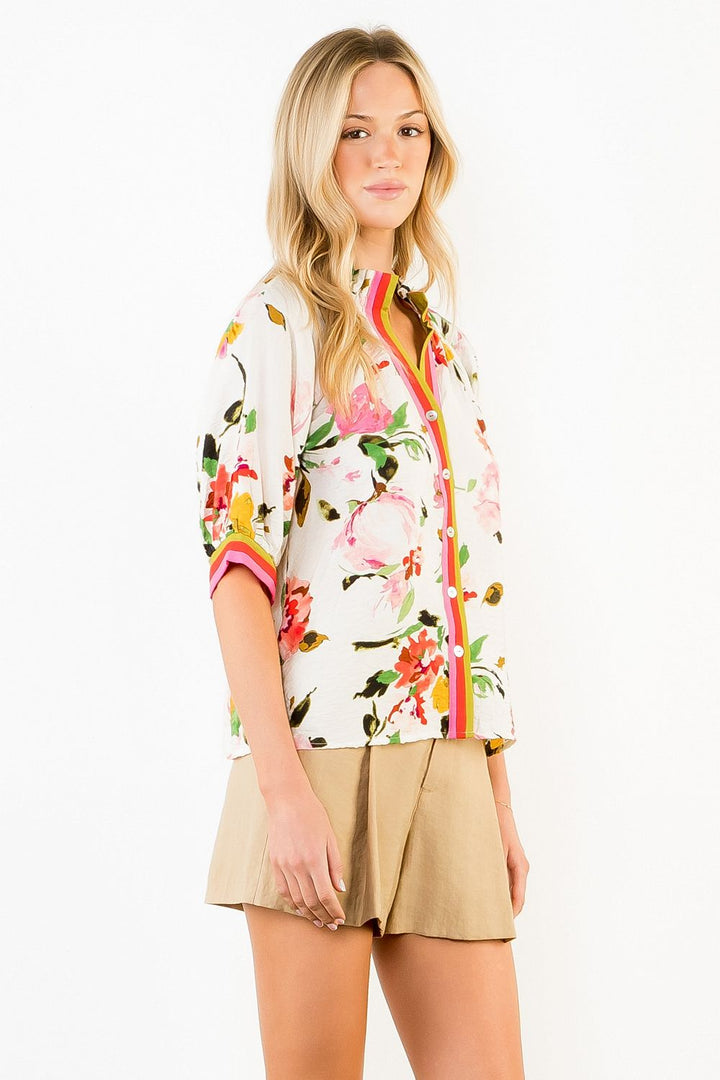 Short Sleeve Floral Top - Cream