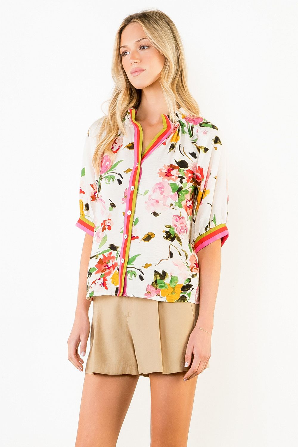 Short Sleeve Floral Top - Cream