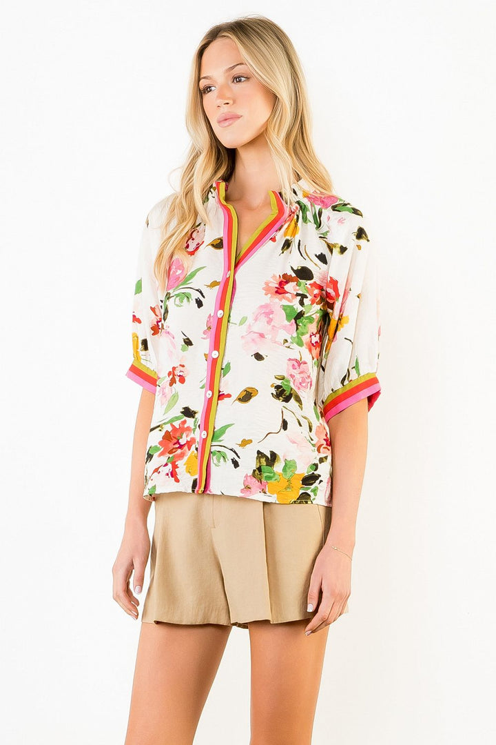 Short Sleeve Floral Top - Cream