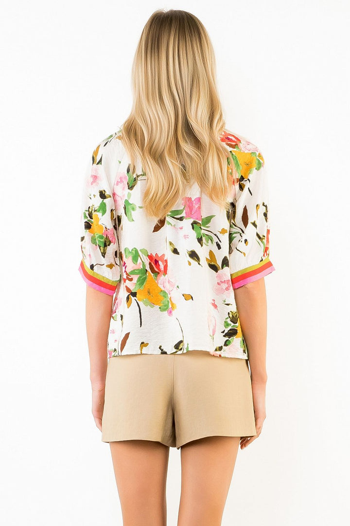 Short Sleeve Floral Top - Cream