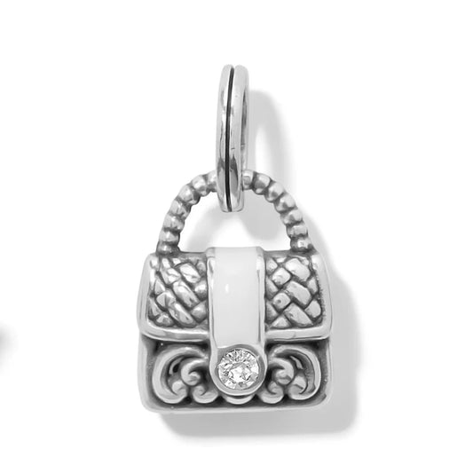 Brighton Heavenly Handbag Charm featuring a silver-plated miniature flap bag with a hand-set crystal.
