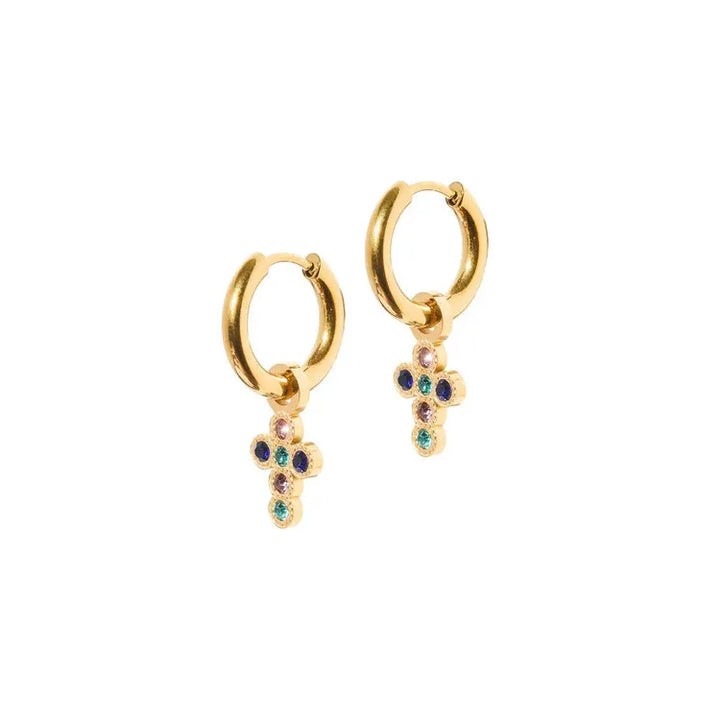 Huggie Charm Earrings - Esther Cross Multi