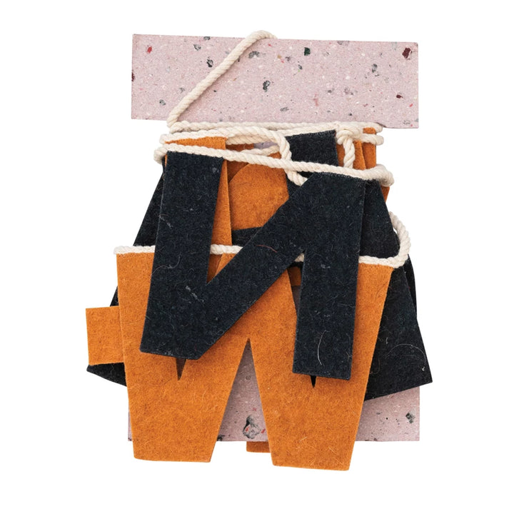 72"L Handmade Wool Felt Banner "Happy Halloween", Orange Color &amp; Black