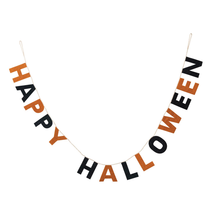 72"L Handmade Wool Felt Banner "Happy Halloween", Orange Color &amp; Black