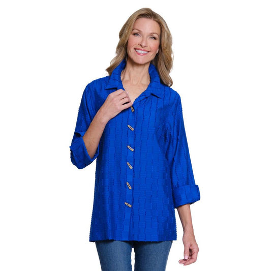 Turn-Up Cuff 3/4 Sleeve Button Front Hi-Lo Shirt
