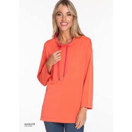 3/4 Sleeve Drop Shoulder Drawstring Mock NK Solid Knit Top