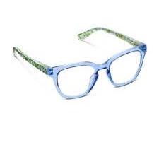 Side view of Peepers x Laura Park Nola readers showing the Blue Après Ski floral pattern on the temples.