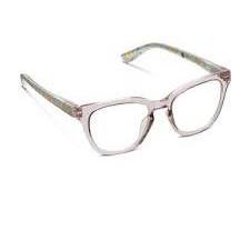 Peepers x Laura Park Nola reading glasses in Gray/Chelsea Orange floral pattern with matching canvas case.