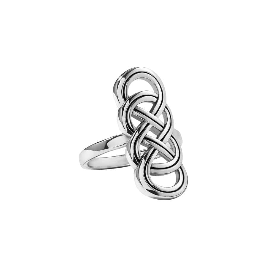 Brighton Interlok Braid Ring in silver plate featuring an open Celtic knot braid design.