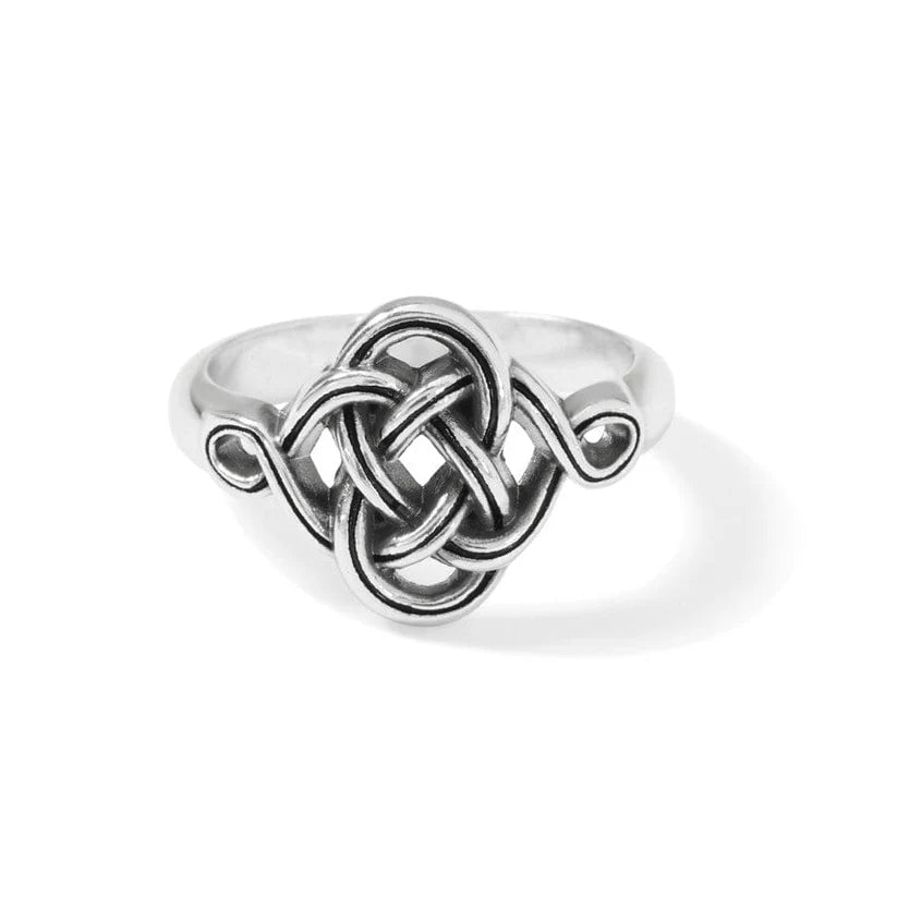 Brighton Interlok Knot Ring in silver plate featuring an intricate Celtic knot design.