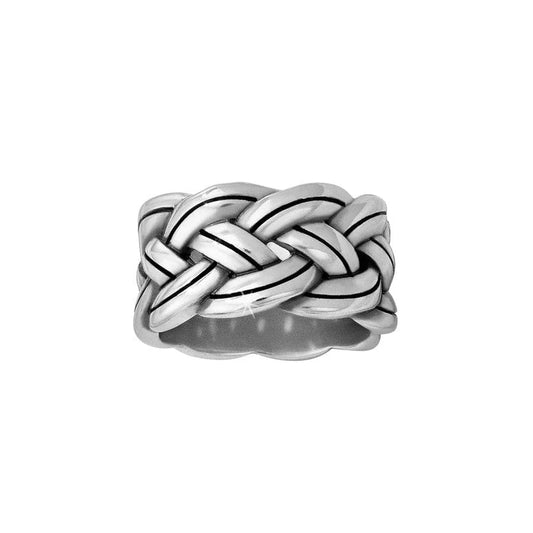Brighton Interlok Ring in silver plate featuring an intricate, hand-sculpted Celtic knot design.
