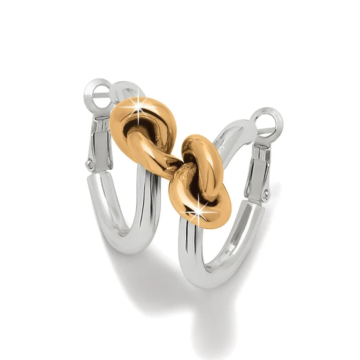 Brighton Interlok Single Knot Two-Tone Hoop Earrings featuring a gorgeous two-tone gold knot design.