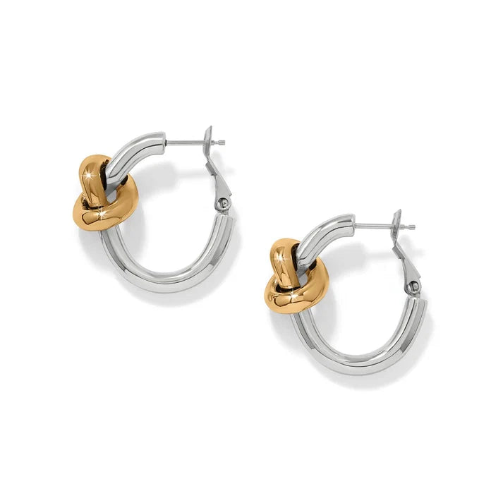Brighton Interlok Single Knot Two-Tone Hoop Earrings featuring a gorgeous two-tone gold knot design.