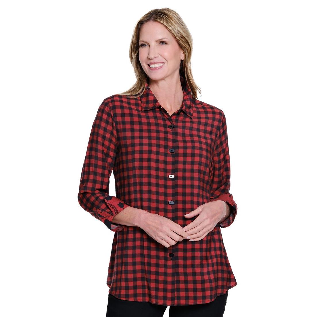 Turn-Up Cuff 3/4 Sleeve Button Front Shirt
