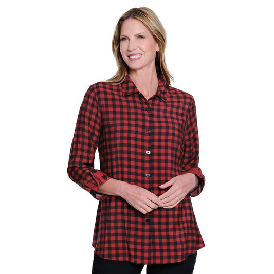 Turn-Up Cuff 3/4 Sleeve Button Front Shirt