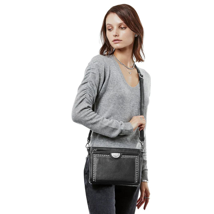 Brighton Jordyn Cross Body Organizer - Black Leather Handbag